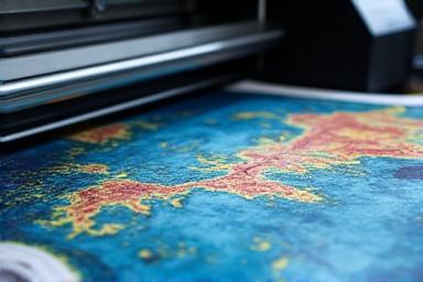 大判プリンターから印刷される色鮮やかな地図