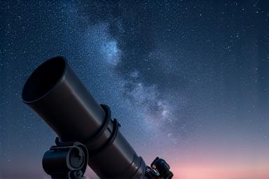 夜空に向けられた大型の天体望遠鏡